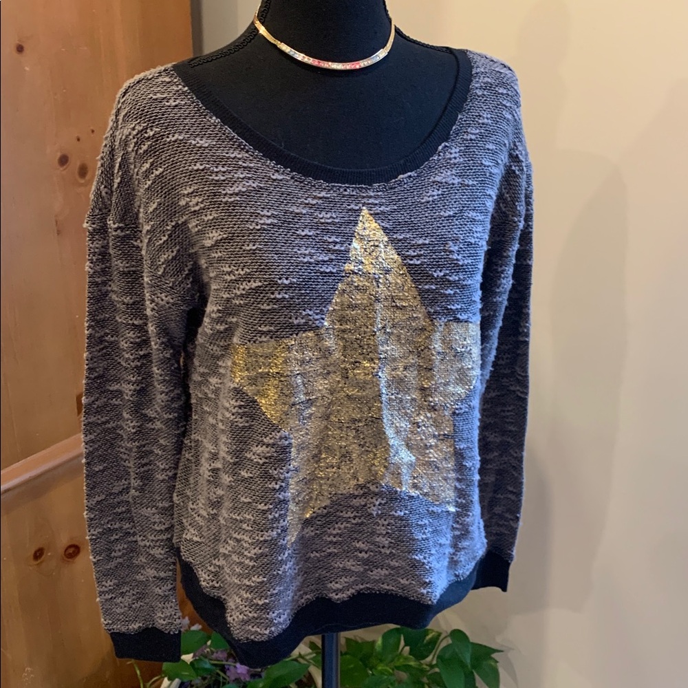 🌹Vintage Jessica Simpson • Y2K Gray Knit Sweater with Gold Star • EUC